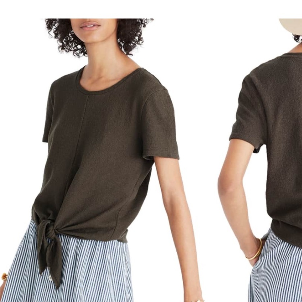 Madewell Tie Front Tee In Hunter Green